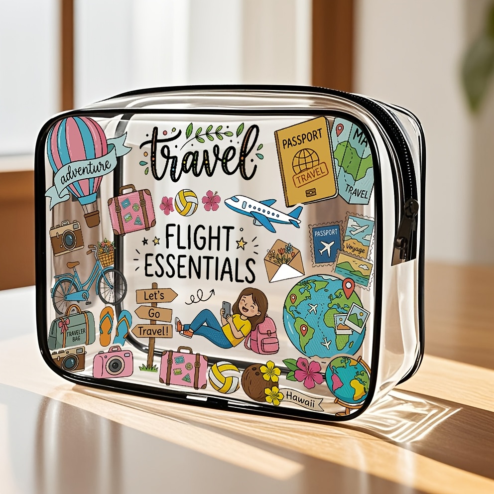TEMU 1pc Transparent Zippered Tote Bag Organizer Toiletry Pouch - Lightweight Travel Bag With Cable Management, Clear Toiletries And Charger Case,