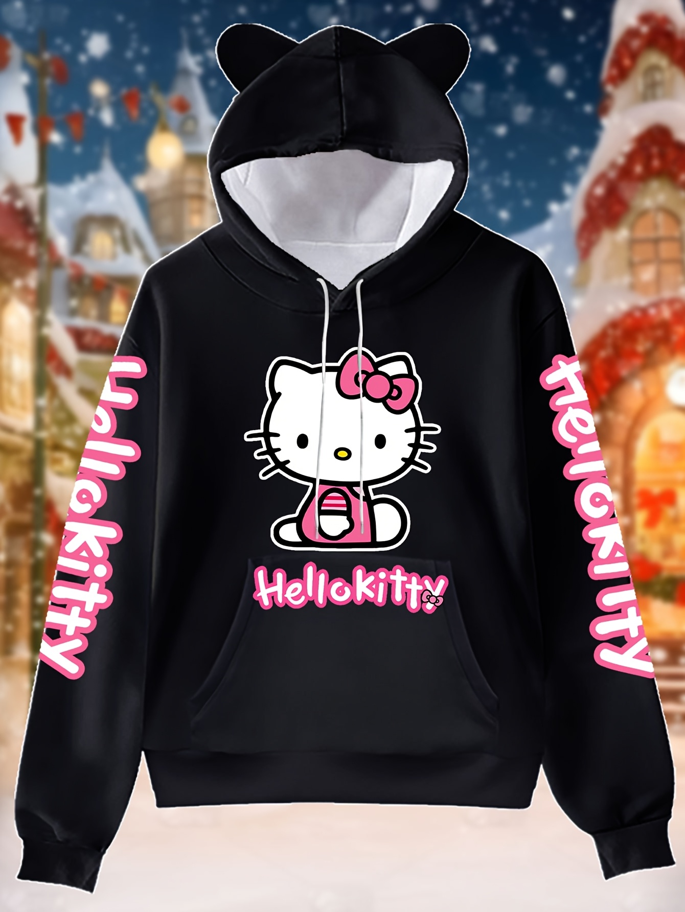 Men Kitty Ears Hoodie 1pc Cartoon Hoodie With Cat Ears, Polyester