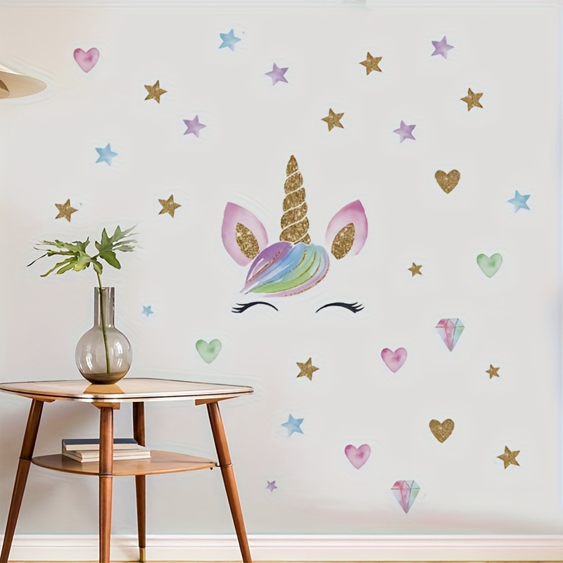 Image of Unicorn Star Heart Stickers For Bedroom, Living Room, Study, Home Wall Decor, Removable Self-adhesive Wall Decals Made Of Pvc