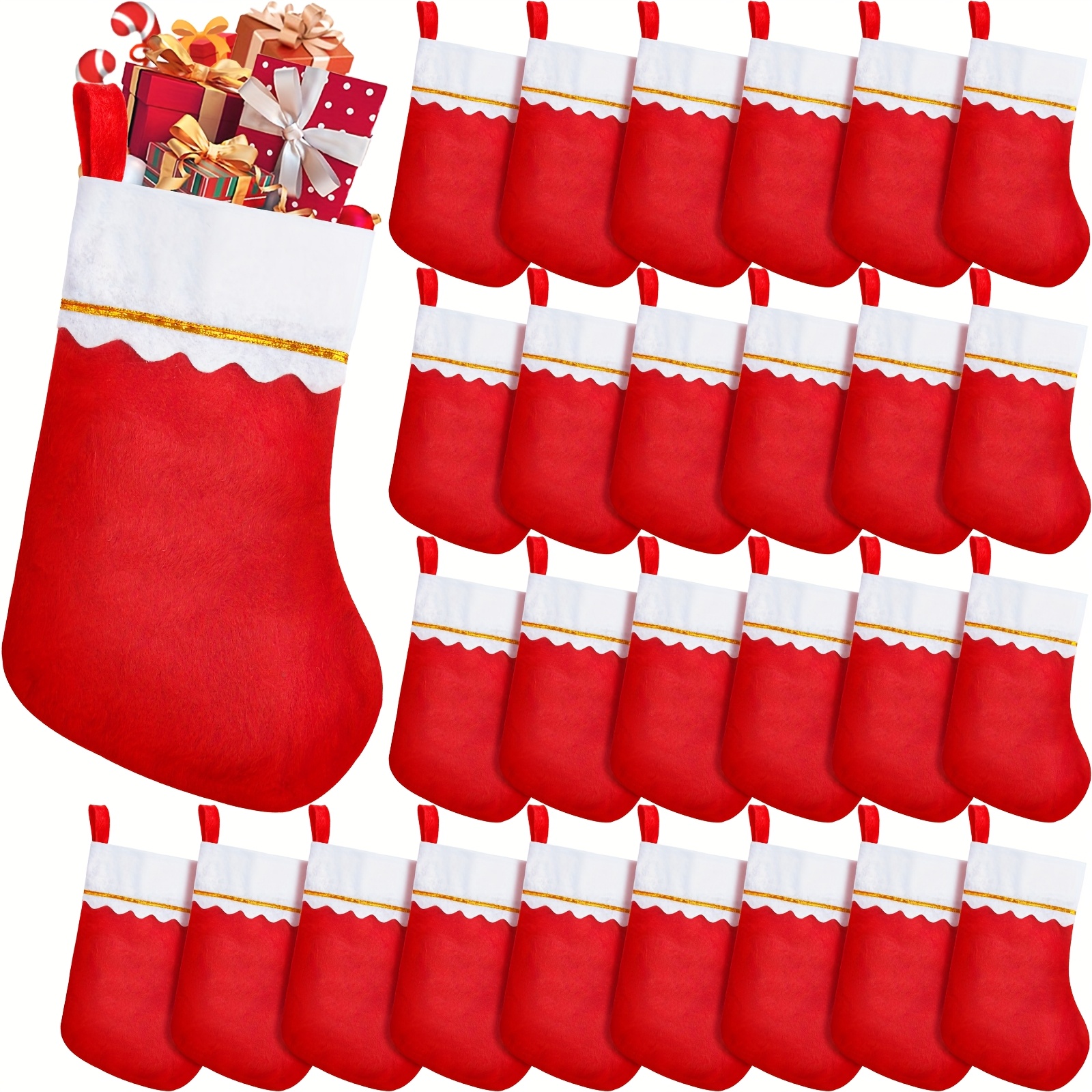 

30pcs Red Felt Christmas Stockings - Fireplace & Tree Decor, Candy Gift Bags, Holiday Family & Seasonal Decorations, Best For Christmas