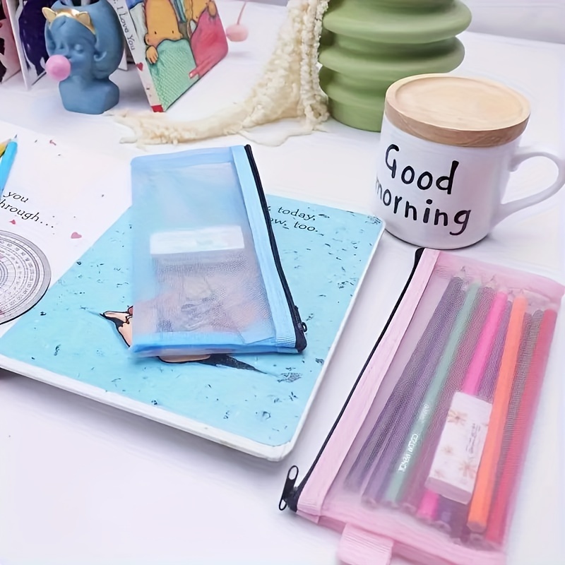 

Nylon Mesh Pencil Case With Zipper Closure - Portable And Simple Stationery Bag For Students - 1pc Transparent Pencil Holder