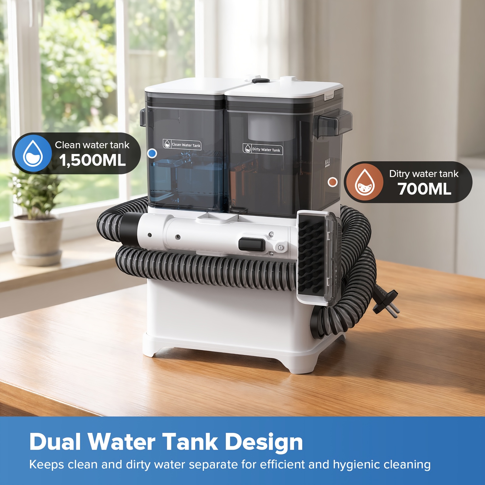 E-shop Lubluelu 19KPa Fleckenentferner für Teppiche & Polster - 500W Tragbarer Polsterreiniger mit Sprüh, Bürsten- und Staubsaugerfunktionen, Duales