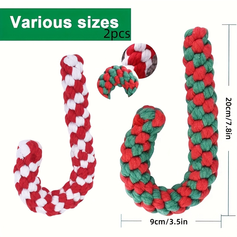 Image of 2pcs Candy Chew Toy Set, Durable Woven Rope, Suitable For Teething, Interactive Play, And Dental Health, All-breed Safe - Red And Green/white
