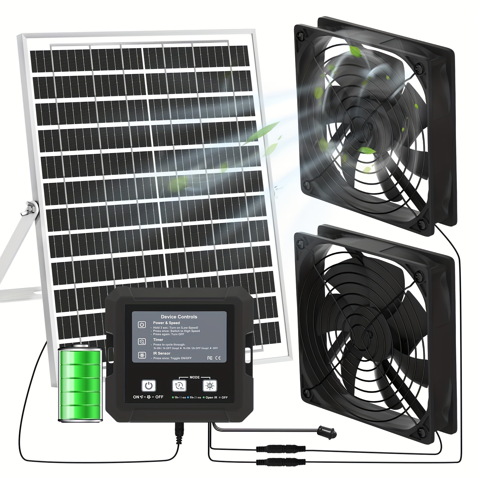 TEMU 25w Solar Powered Exhaust Fan Kit For Chicken Coop With Battery, Solar Exhaust Fan For Shed, Greenhouse, Dog House, 3 Controller