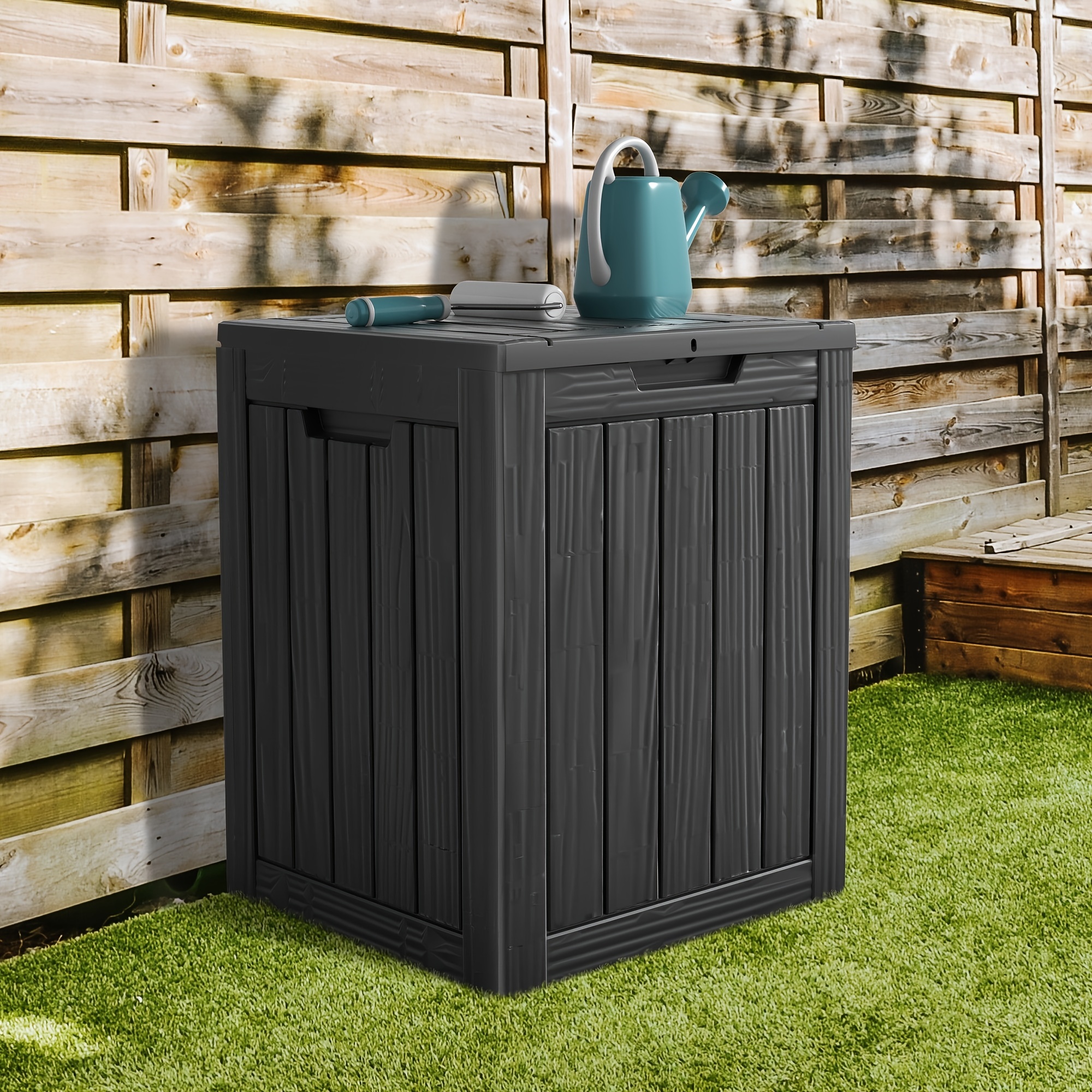 

28 Gallon Resin Deck Box, Lockable Waterproof Ourdoor Storage Container For Pool Accessories, Patio Furniture, Cushions, Toys And Garden Tools.- Grey
