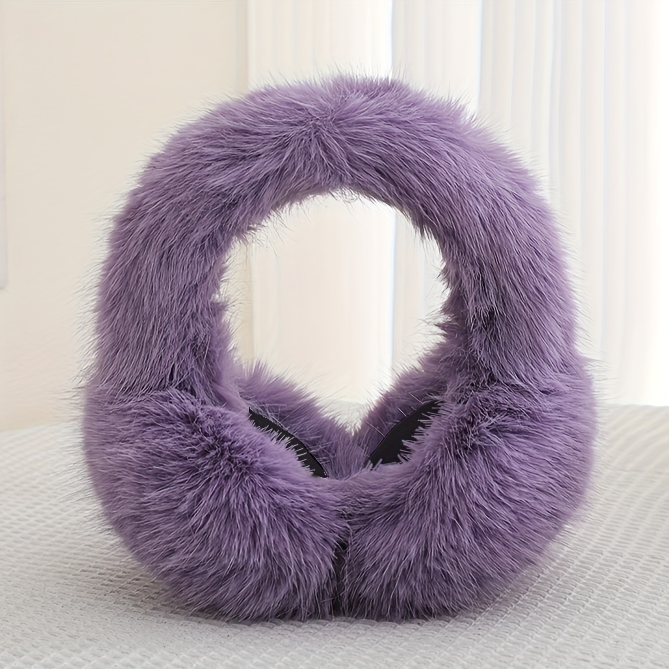 Women's Acrylic Faux Fur Earmuffs, Hand Washable, Warm Ear Protectors, Foldable