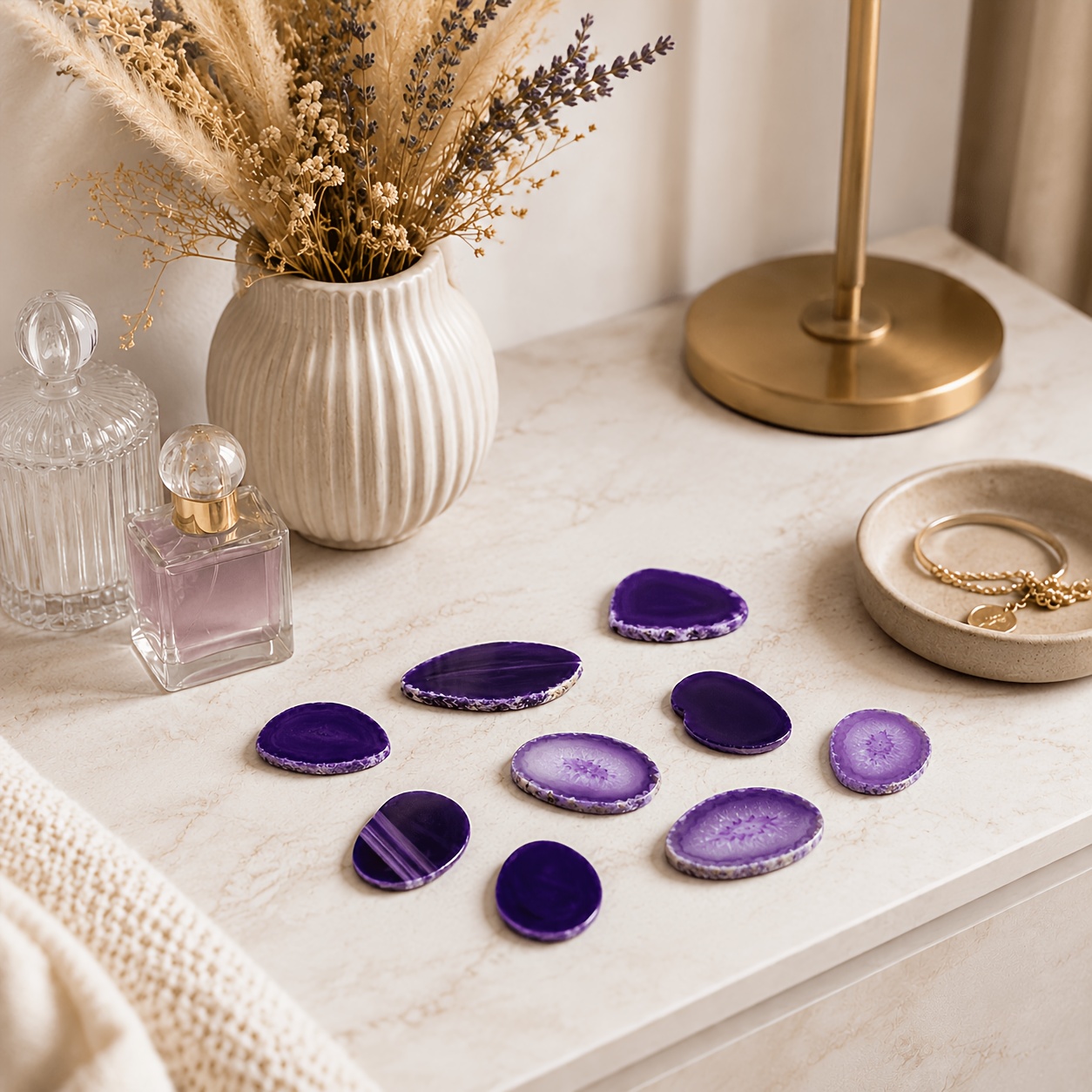 Small No Hole Purple Agate Slices, Polished Crystal Geode Slabs