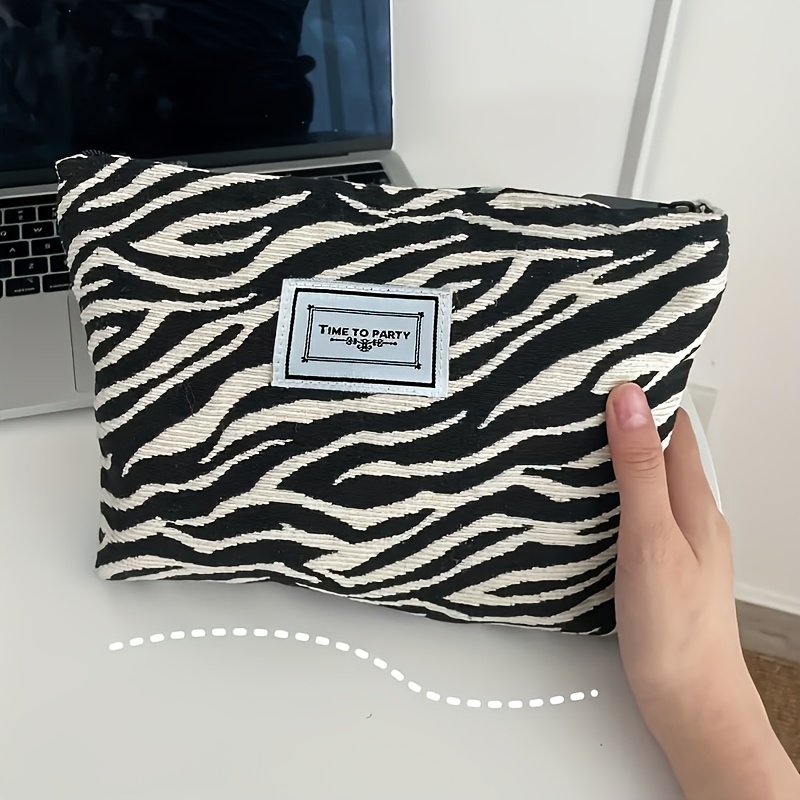 Image of 1pc Fashion Zebra Print Makeup Bag, Convenient Large Capacity Storage Pouch, Women's Cosmetic Organizer, Ideal For Daily Use Or Travel