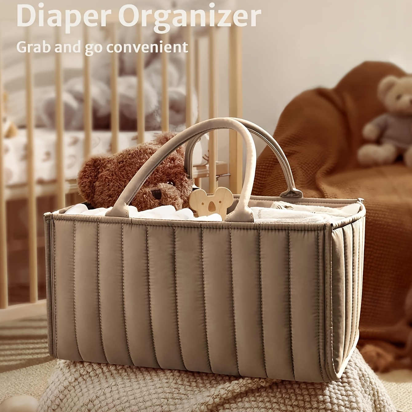 

Foldable Diaper Caddy Organizer – Adjustable Rectangle Polyester Tote With Compartments For Nursery, Portable Lightweight Car Storage Box & Travel Basket
