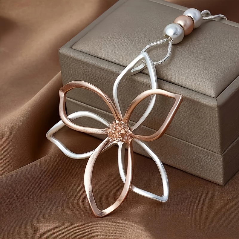 hollow out flower design pendant necklace long statement sweater chain necklace for women details 0