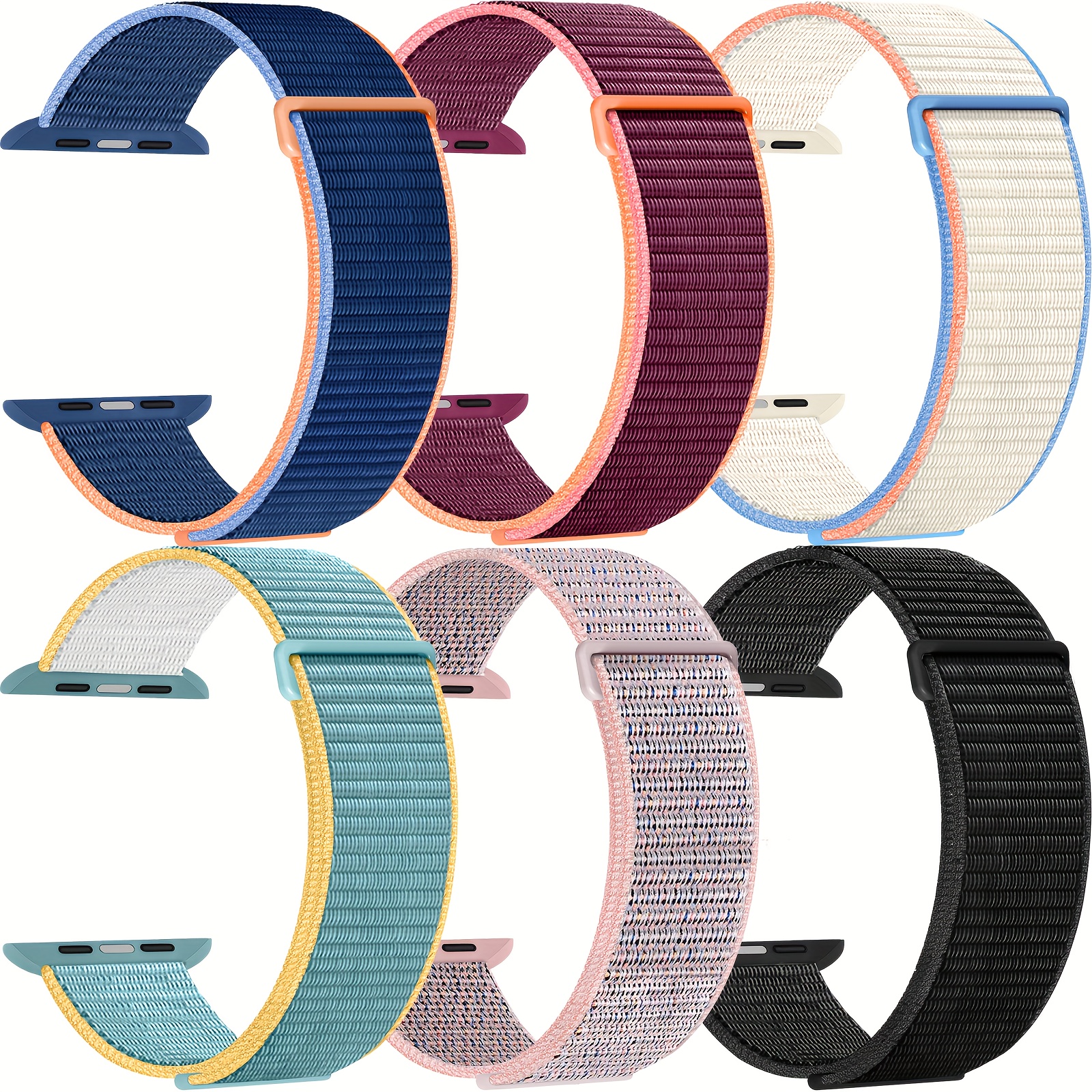 

6 Pack Soft Nylon Solo Loop Bands Compatible With Watch 38mm 40mm 41mm 42mm 44mm 45mm 49mm For Women Men, Breathable Stretchy Braided Strap For Iwatch Series Ultra/8/7/6/5/4/3/2/1/se