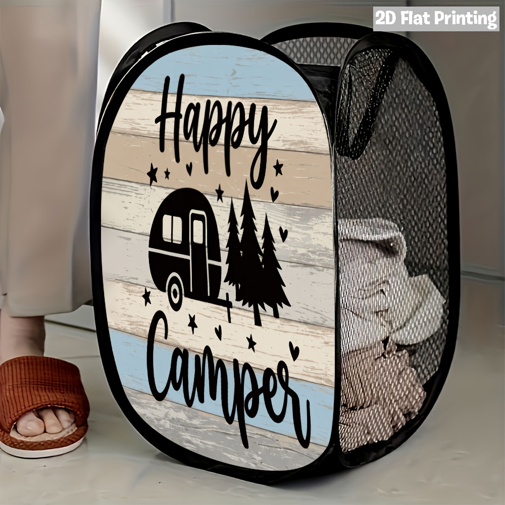 TEMU 1 panier à linge pliable 2D pour l'extérieur, motif "", en , facile à ranger et à installer rapidement pour les voyages de camping et les