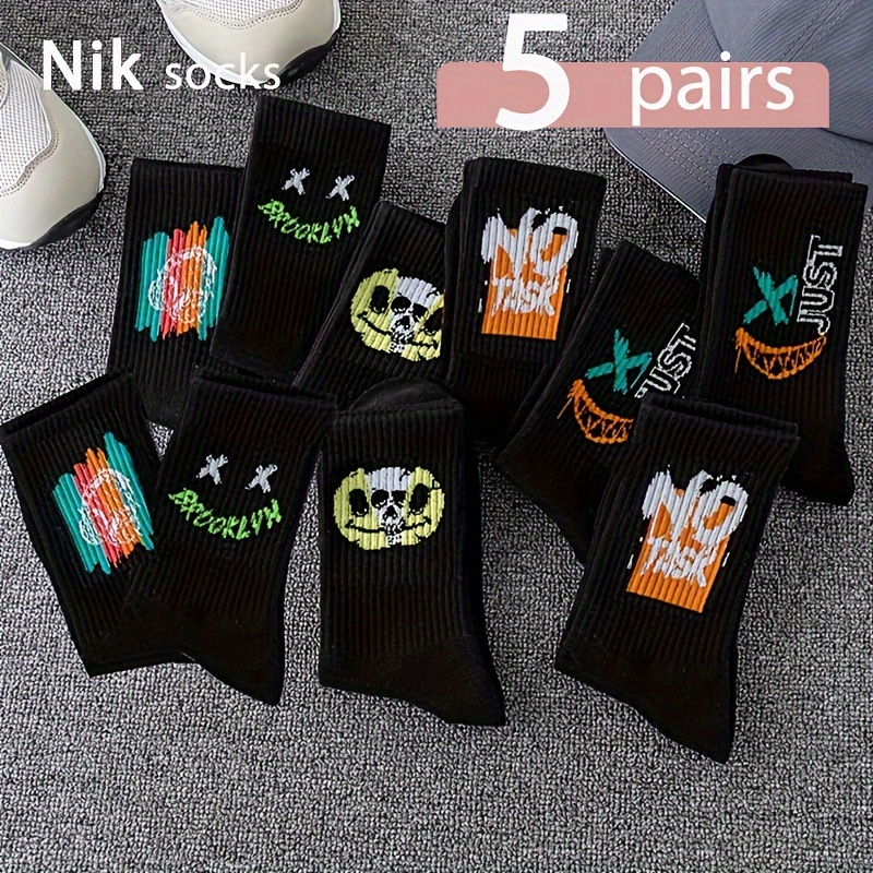 TEMU 5/10 Pairs Of Boy's Trendy Crew Socks, Comfy Breathable Soft & Socks, Ideal Gifts , Boy's Hosiery