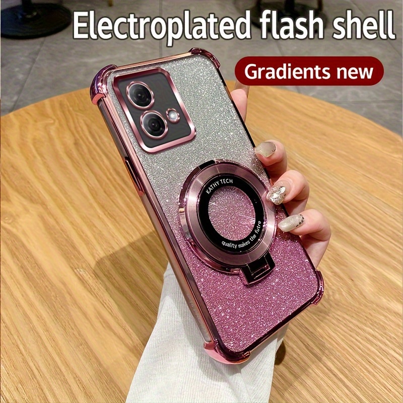 TEMU Phone Case: Moto G30/g20/g10, G52, G54 5g, G84 Electroplated Luxury Bracket Phone Case With Four-corner Safety And Magnetic Bracket Phone Box