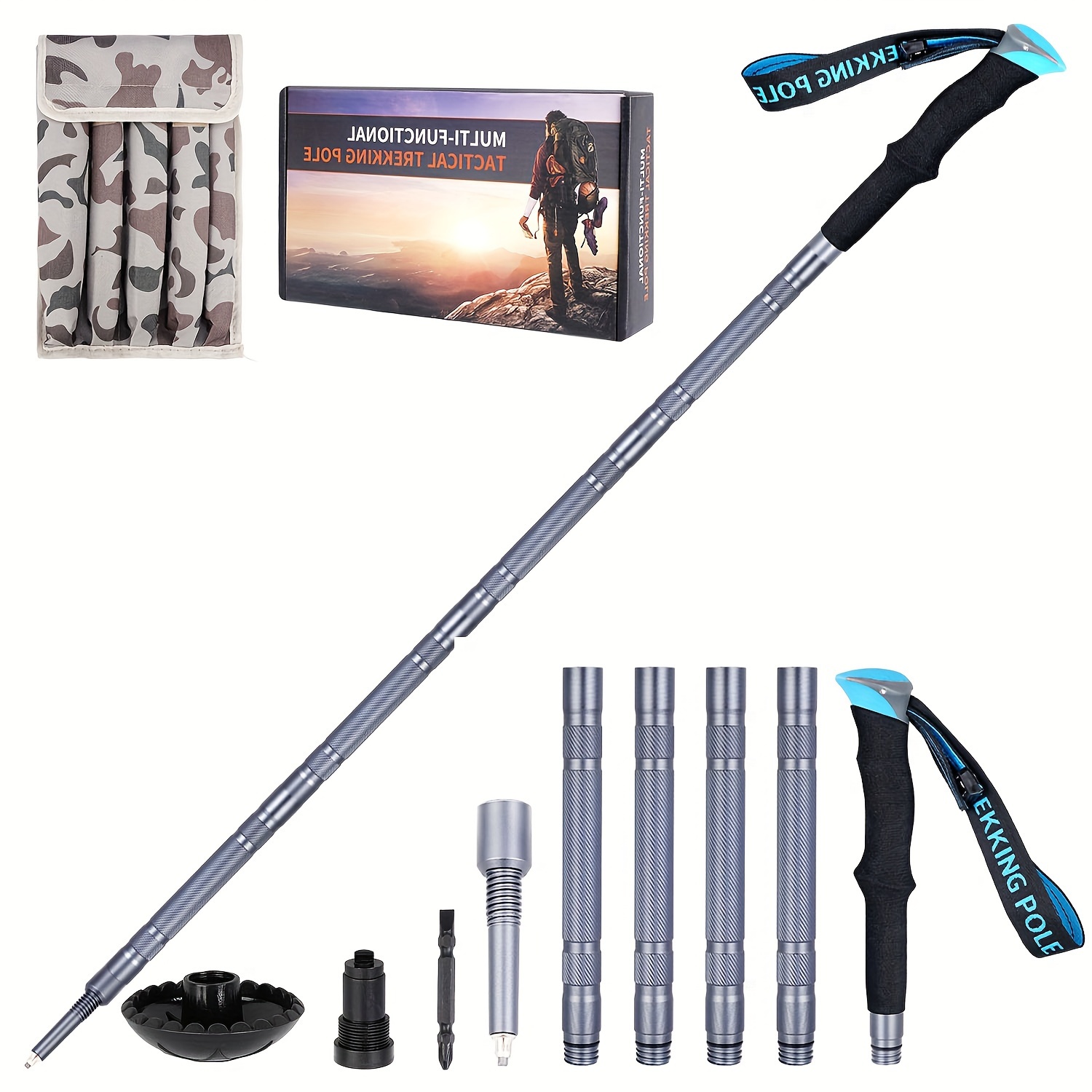 

Hiking Stick Walking Staff - Detachable Trekking Pole Multitool For Man Women