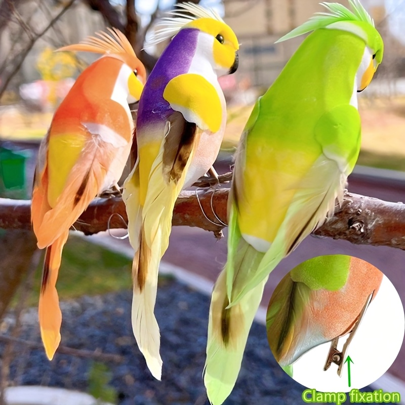 Image of 3 Colorful Parrot Garden Statues | Ideal For Indoor/outdoor Spaces, Perfect For Potted Plants And Courtyard Displays | Contemporary Design With Exquisite Feather