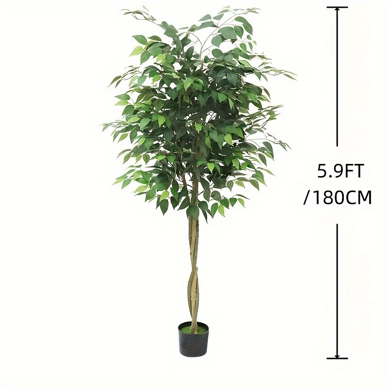 1pc Tall Artificial Tree In Black Plastic Pot, Green Leaves For Indoor & Outdoor Decor, Low-maintenance Fake Plant For Home, Office, And