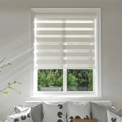cordless zebra roller shade with valance double layered window blind for day and night light filtering window with mesh and opaque fabric