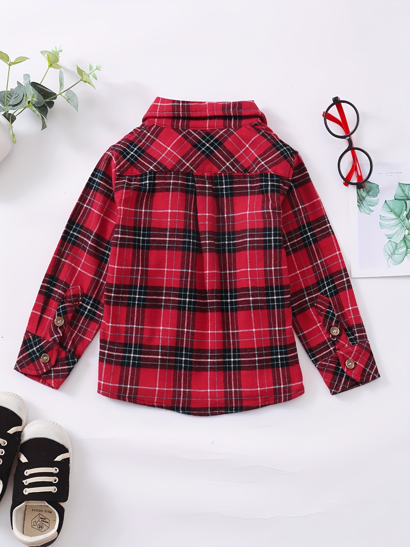 Cotton Button Front Shirt - Foliage Plaid