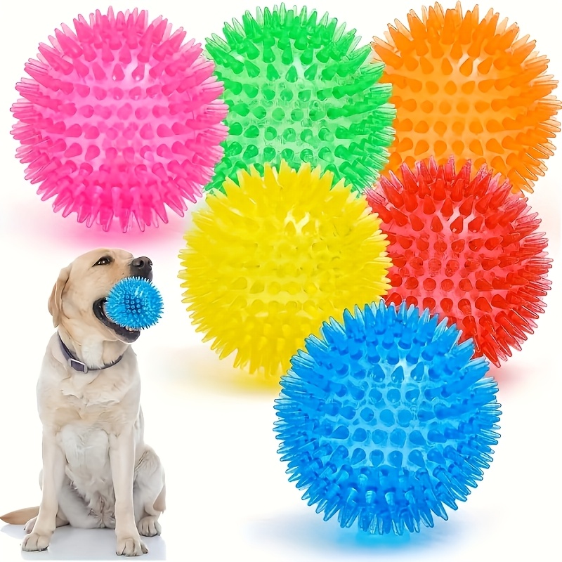 TEMU 6pcs Random Color Durable Spiky Dog Chew Balls, Promotes Teeth Health And Chewing Behavior For All Dog Breeds, Ideal For Power Chewers, Dog Chew