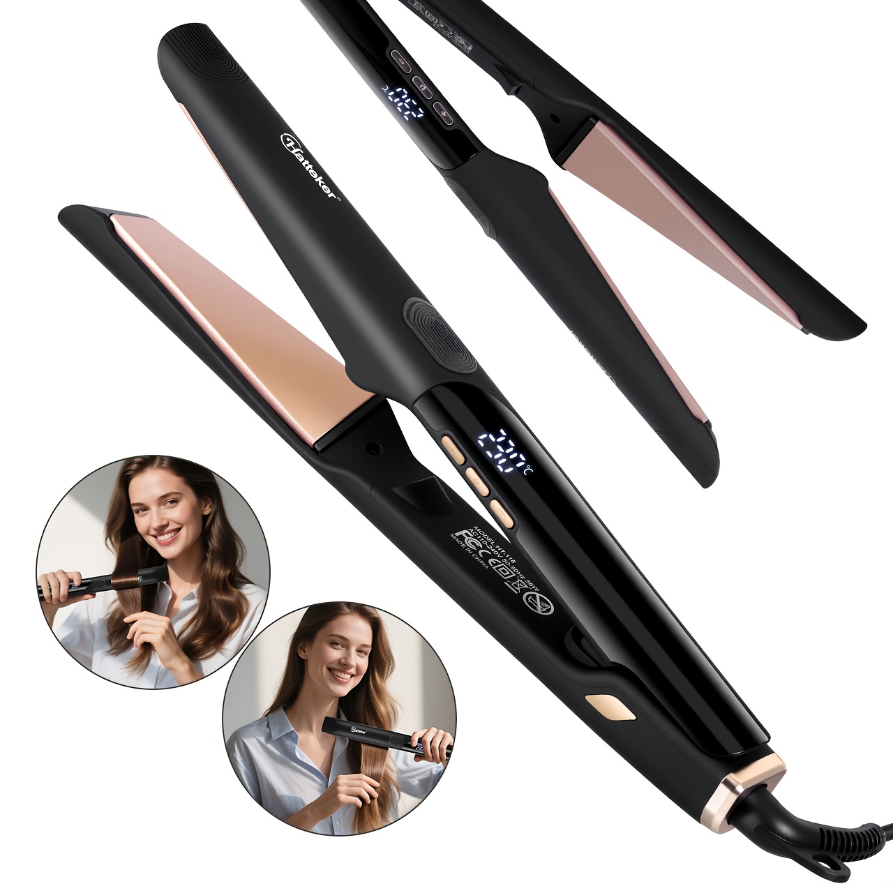 Image of Hattekernew Electric Curlercurved And Straight Roll Dual- Permerled Large Screen Digital Displaymulti Level Temperature Regulationsuitable For Different Hairstyles