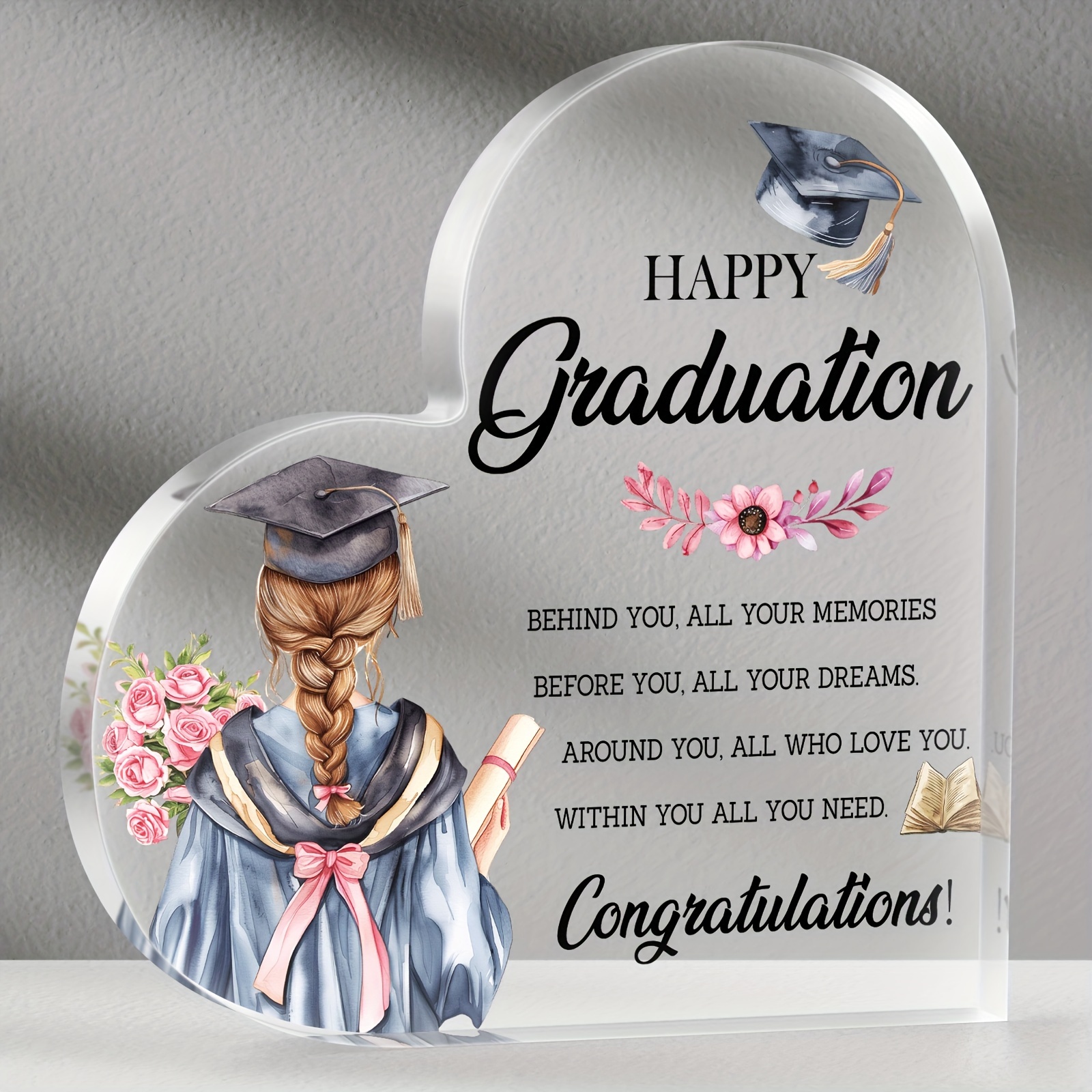 

1pc, Heart Shaped Acrylic Plaque Gift College Graduation Gifts For Her, Graduation Gifts For Friend, High School Graduation Gifts,graduation Gifts, Acrylic Plaque Keepsake Ornament Graduation Gift