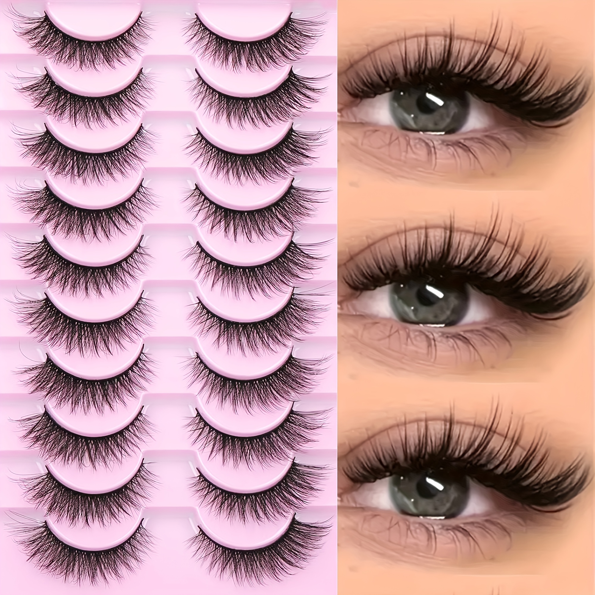 10 pairs 3d fluffy false eyelashes thick volume   mink lashes dramatic look eyelashes for daily party makeup reusable soft lashes Product details 0