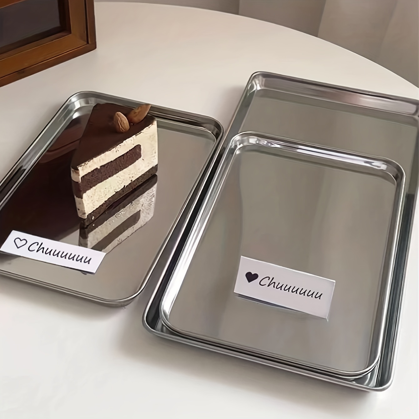 plateau en acier inoxydable 2 pièces/1 pièce, assiette à dessert en métal, assiette à gâteau, plateau adapté pour   du pain, des cocktails et des gâteaux