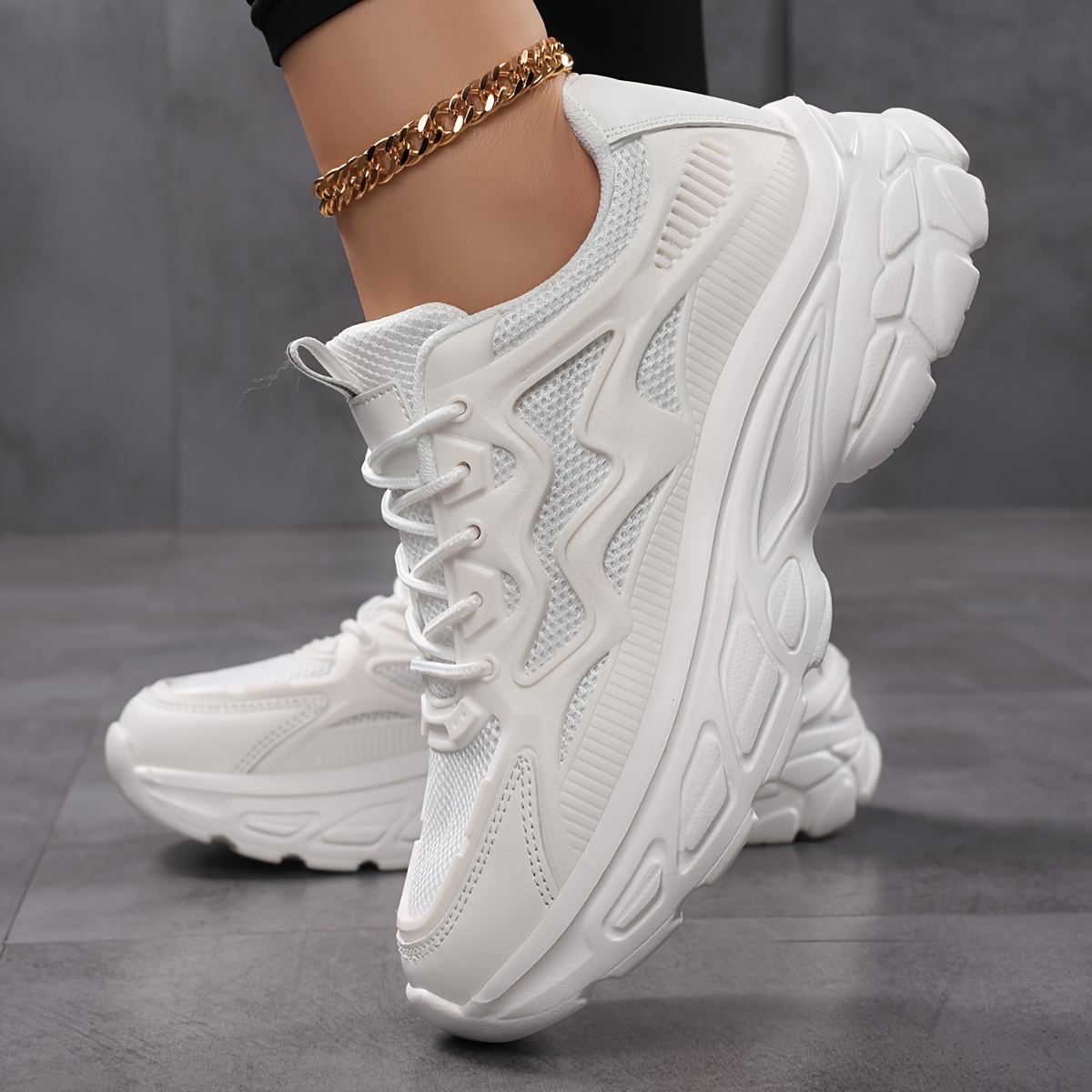 35-42 Affordable Large Size Women'S Shoes, White Sports Casual Shoes, Thick  Sole Lightweight Running Shoes, Fitness Shoes, Travel Holiday Women'S Sing - Main Image