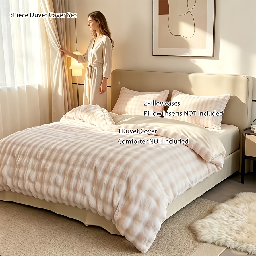 Image of 3pcs Soft Thick Fluffy Bedding Twin Full Queen King Size Faux Fur Plush Duvet Cover And Pillowcases - No Inner Filling Included