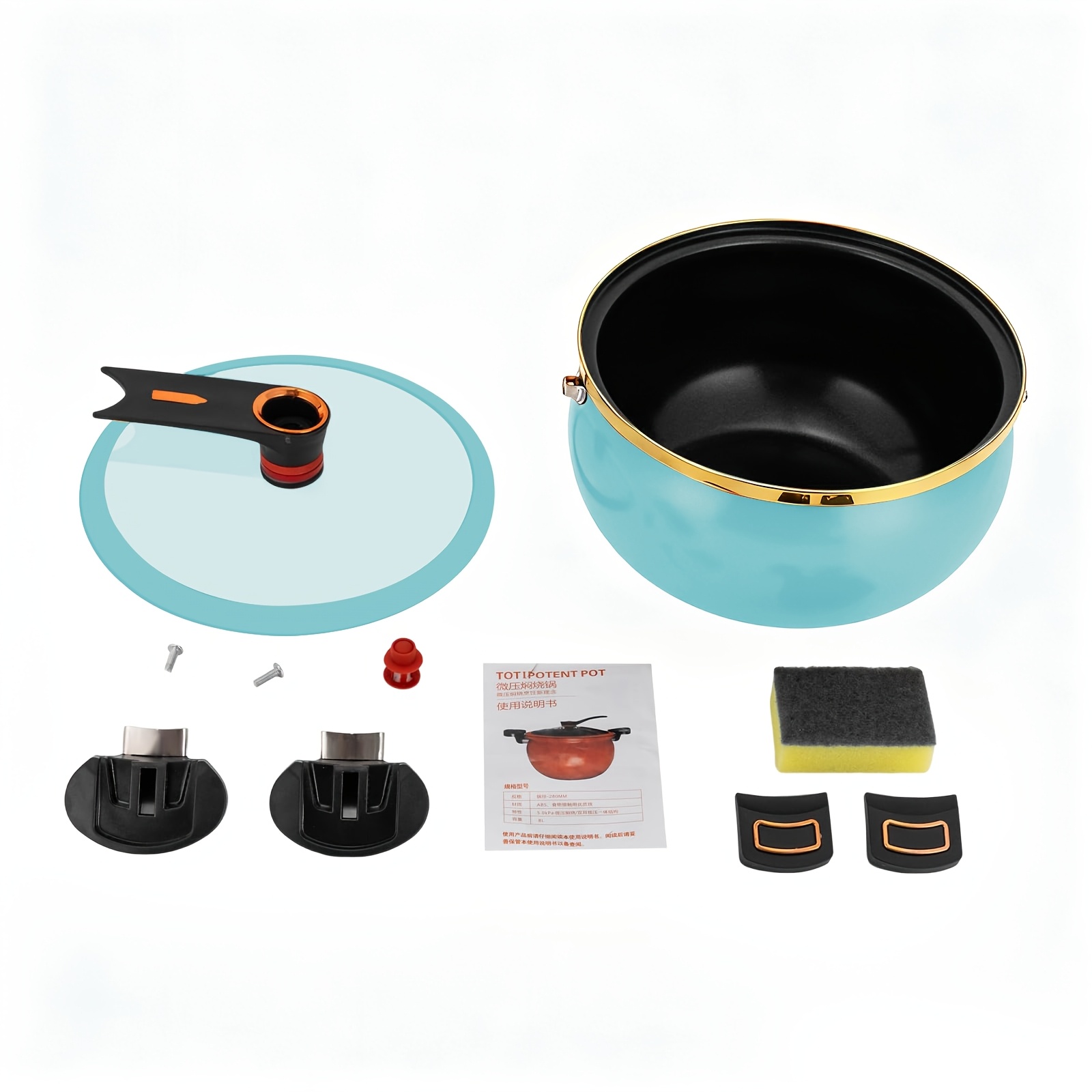 Image of 7l Heavy-duty Iron With Glass Lid And , Dual Handle Pot For Soup And Stew, 3 Colors (black, Light Blue, Orange), Christmas Halloween Gift, Local Warehouse