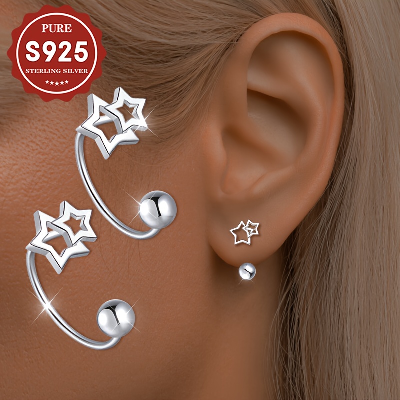 Pair, S925 Silver, Women's Fashion Earrings, Small Cute Star Studs With , Suitable For Casual Attire Or Gifting, Hypoallergenic