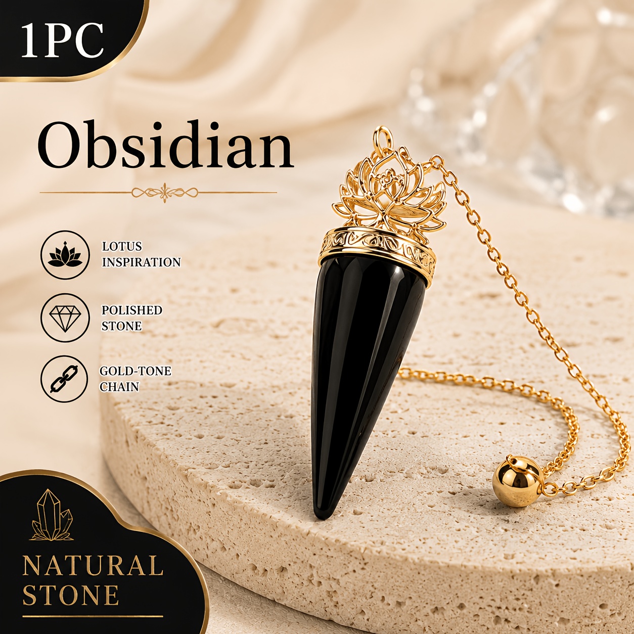 Bohemian Crystal Golden-Tone Lotus Cone Pendant with Chain