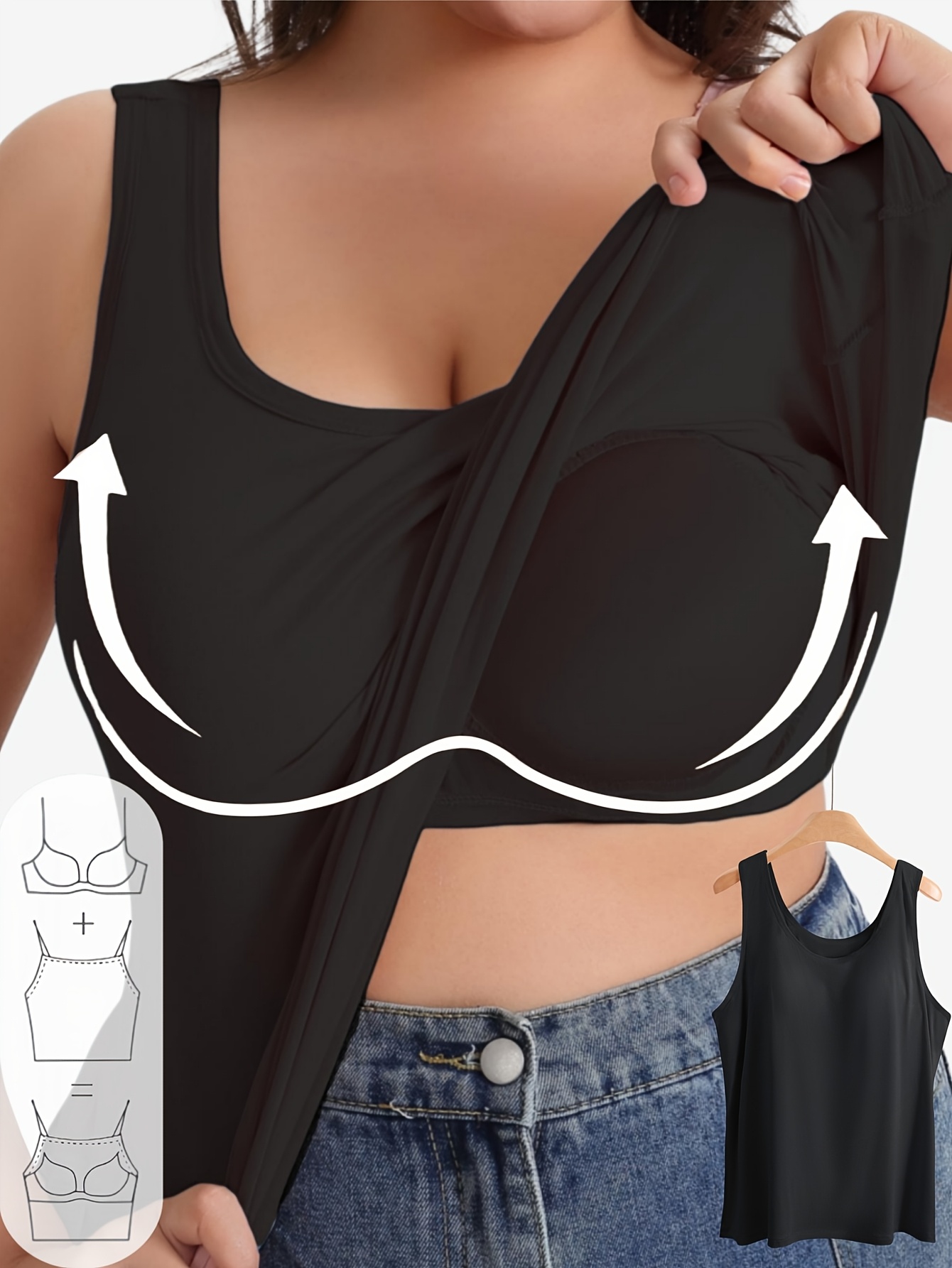 plus size womens vest and bra 2 in   underwear sports top   friendly high elastic wide strap vest suitable for   running exercise   wear non removable chest pad plus size sports top