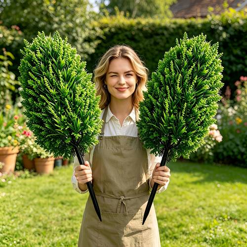 2pcs simulated green small tree set 1pc artificial tree and 1pc ground plug rod uv resistant mixed shrub flower combination suitable for summer autumn indoor outdoor decoration durable plastic flowers uv resistant leaves floral stand