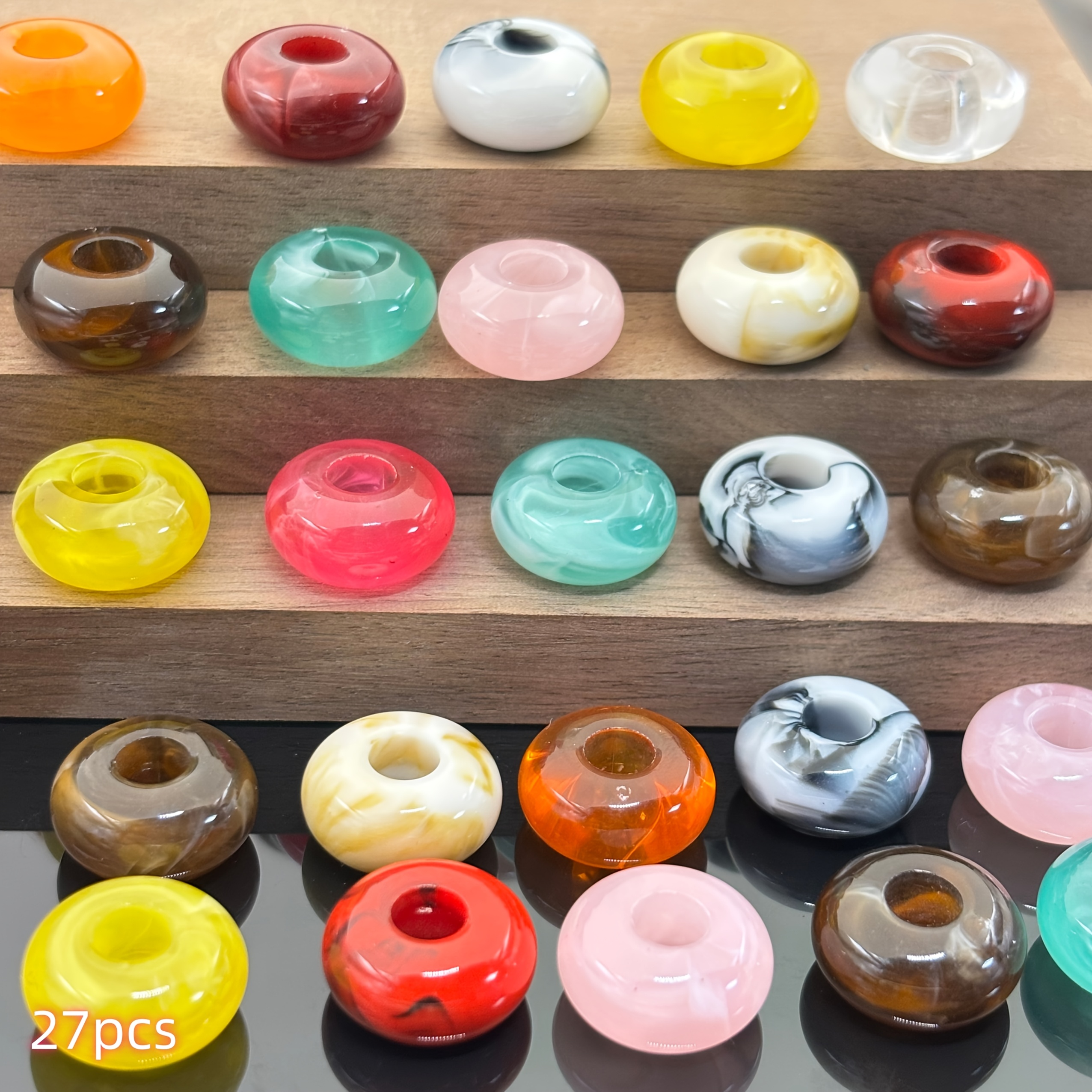 TEMU 27 pz Perline a ruota colorate 14x12mm, Perline per abaco, Perline distanziali con foro grande a giada , Perline decorative colorate, Accessori