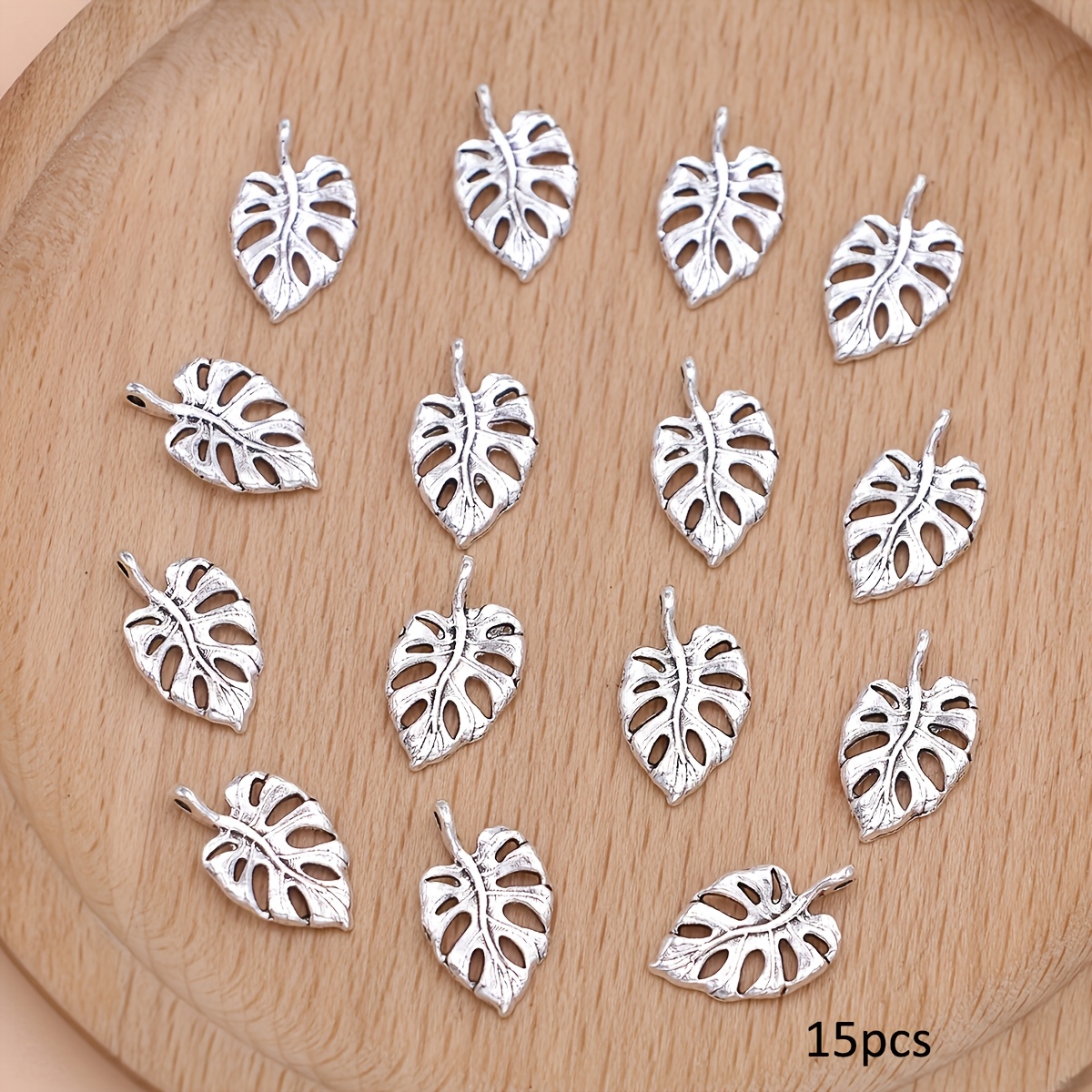 Image of 12/15pcs Alloy Silvery Palm Leaf Charms, Diy Pendants For Jewelry Making, Handmade Necklace Earrings Accessories