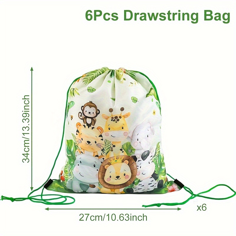 TEMU 6pcs Jungle Animals Drawstring Bags With Wild 1 Party Decor - Giraffe,,, Monkey, Elephant & - Birthday Favor Bags For & Jungle Themed Events