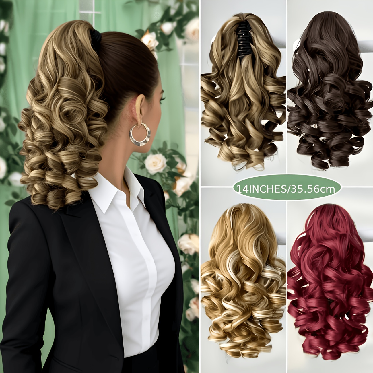 item picture multi color claw shaped ponytail hair extension dark     multi color   14 inches long curly wavy heat resistant fiber synthetic ponytail wig suitable for womens daily use daily hairstyle quick  
