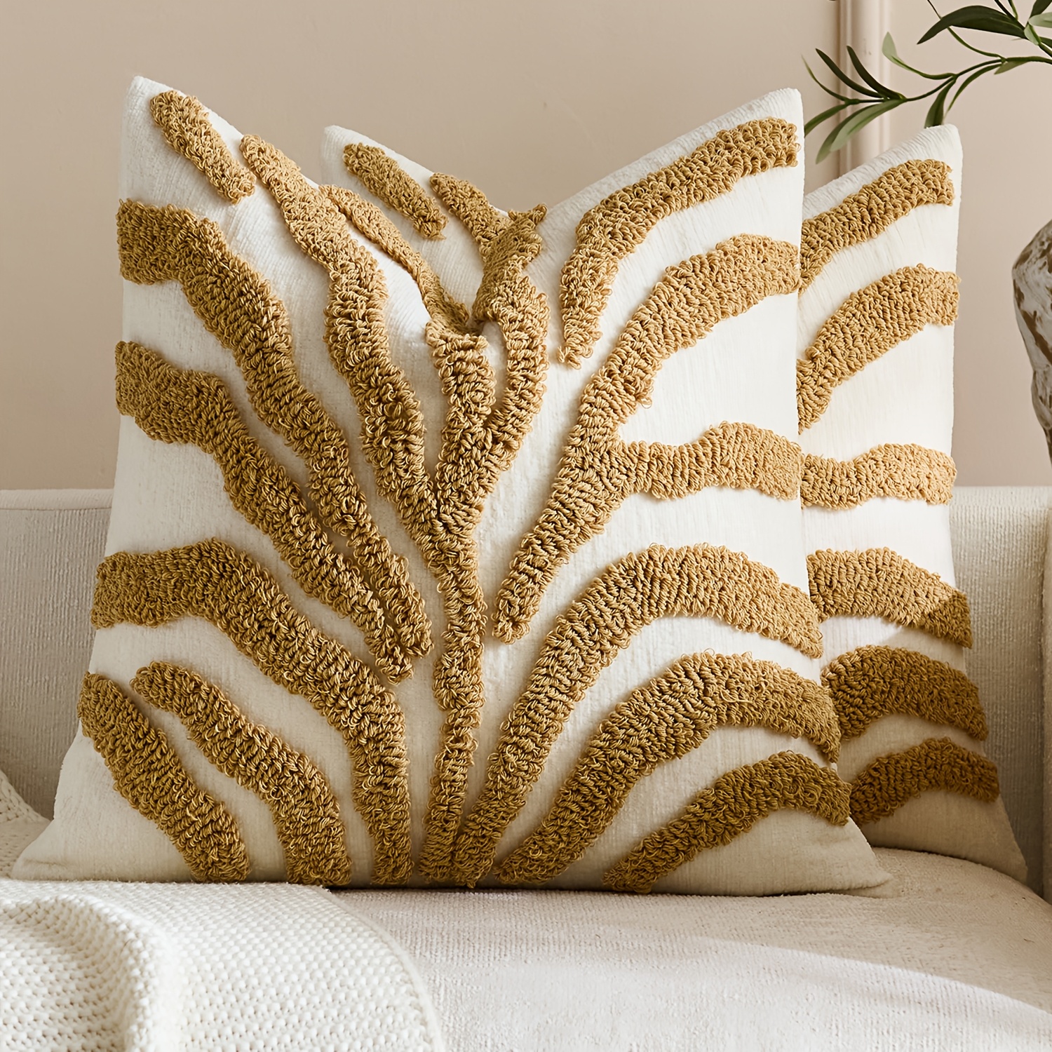 Set of 2 Tufted Pillowcases, Bohemian Style Decorative Cushion Covers, Suitable for Living Room, Bedroom, Sofa (Pillow Inserts Not Included)