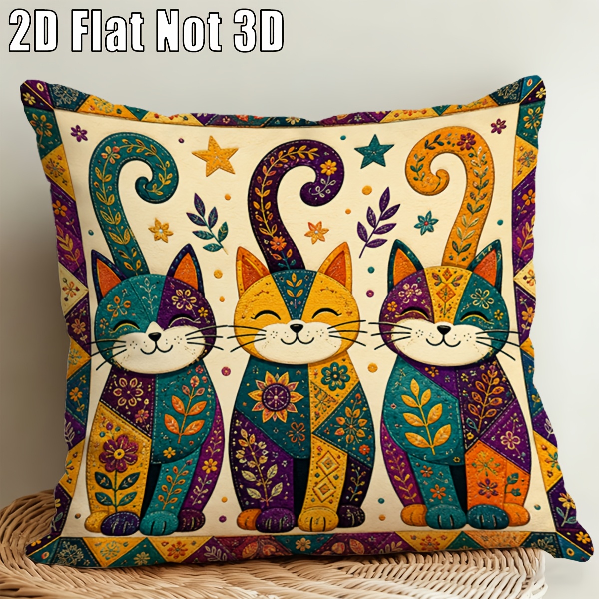 TEMU 1pc 1pcs Modern Cat Throw Pillow Cover - Colorful Kitten Suitable For Home, Office & Decor, Zipper Closure Cushion Case, Machine Washable