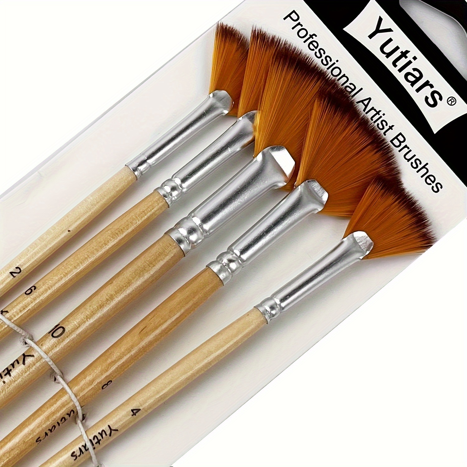 

5pcs Fan Paint Brush Set With Soft Nylon Bristles And Comfortable Wooden Handles - Ideal For Artists & Hobbyists