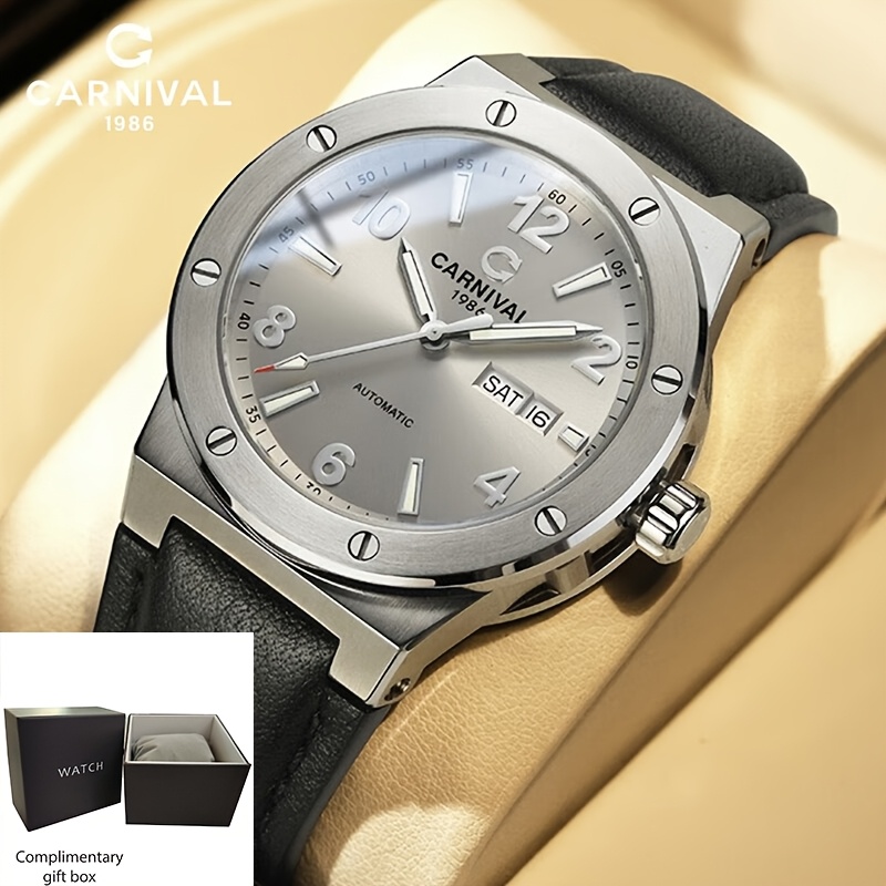 [i&w Carnival] Luxury Brand Automatic Winding Men's Watch With Hollow-out Back And 5atm Water Resistance, Mechanical Watch, Festival Gift