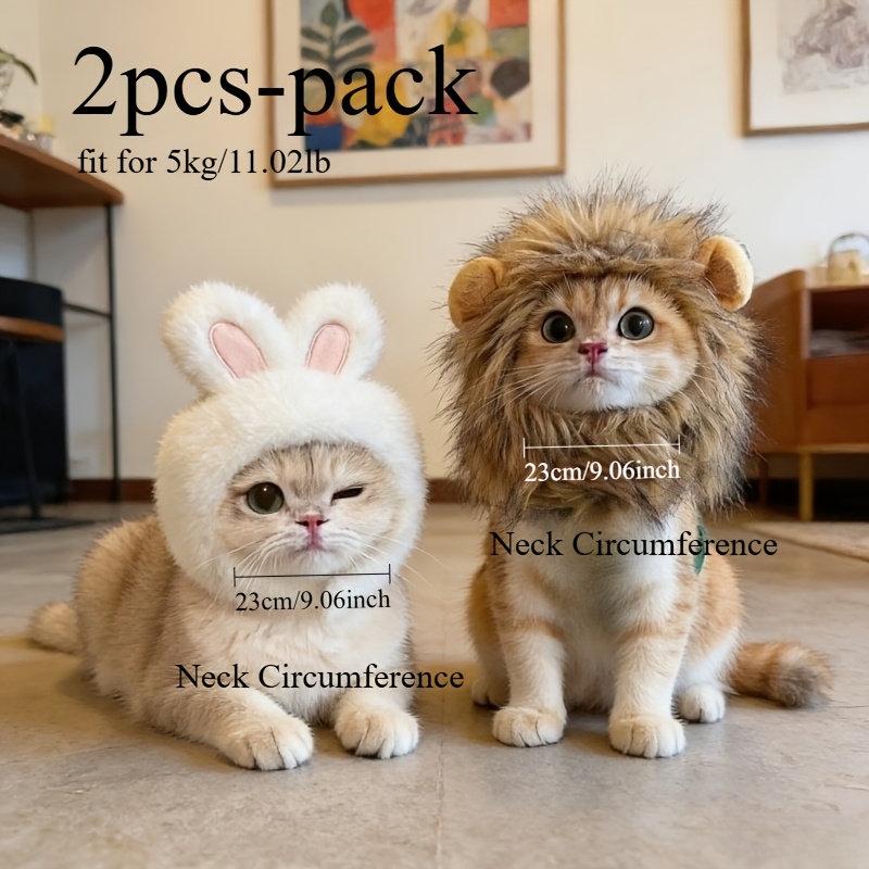 TEMU 2pcs Headwear, White Costume Hat For , Fits Pets 2‑7kg, Halloween Christmas Cosplay Photo Prop, Party Accessory