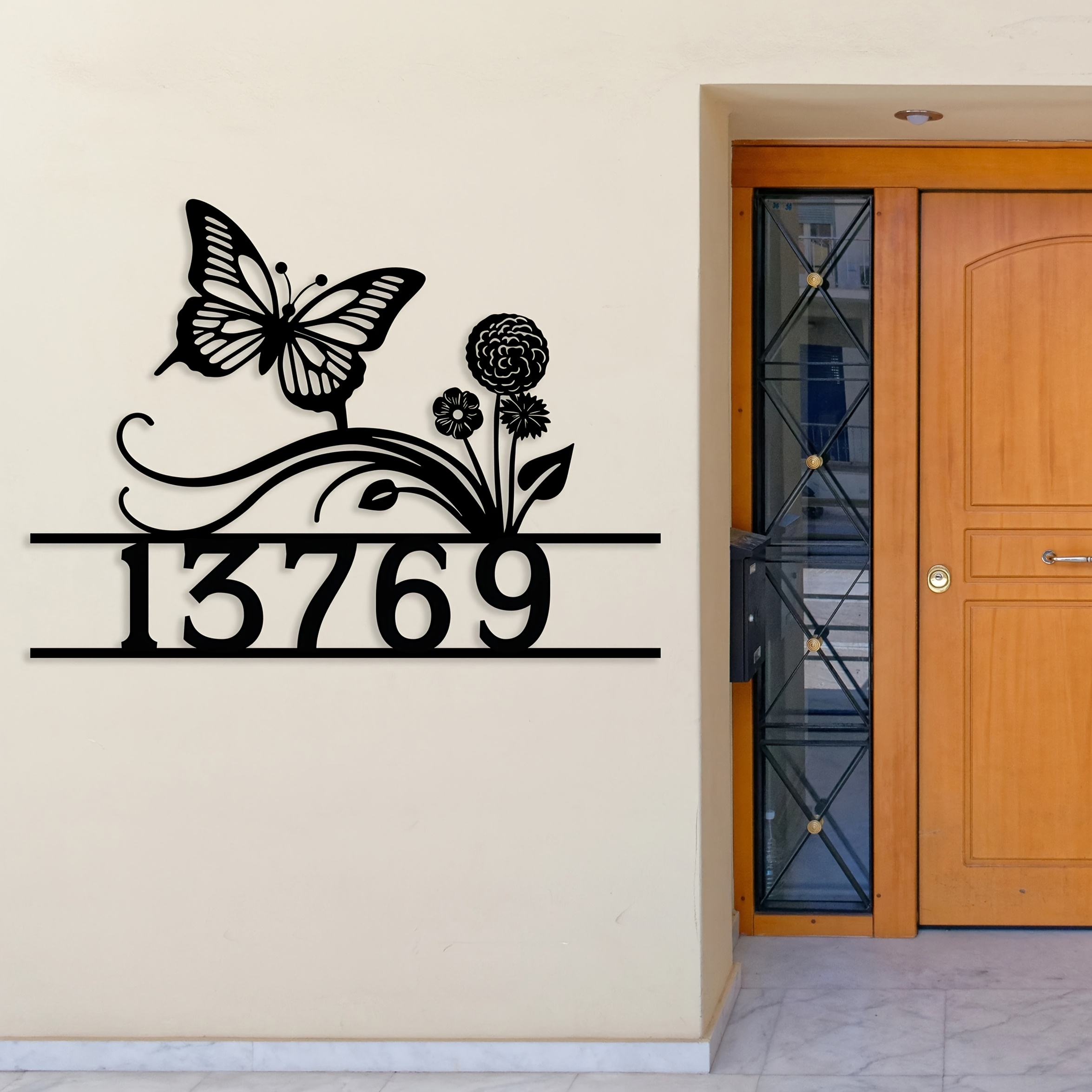 TEMU Custom And Flower Wall Sculpture Doorplate - Personalized Name, Aaa Grade Metal Material, Textured Powder Coating - Front Door Decoration,