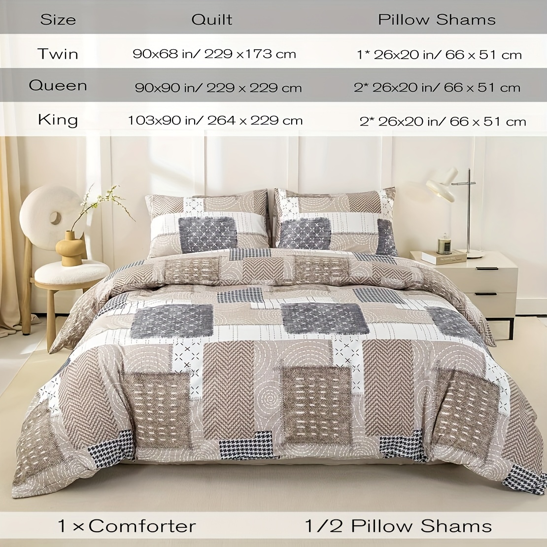 TEMU 3pcs Rustic Blue Comforter Set, Farmhouse Floral Bedding Set, Includes 1 Comforter And 2 Pillowcases, Twin/queen/king Size