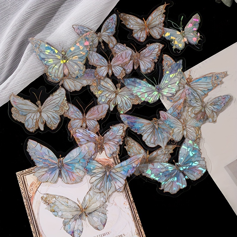 1 Pack/20pcs, pink crystal butterfly three-dimensional Butterfly Hand Account DIY Decorative Stickers Junk Journal Decor Supplies, DIY Junk Journal Decoration Label Stickers, Party Favor