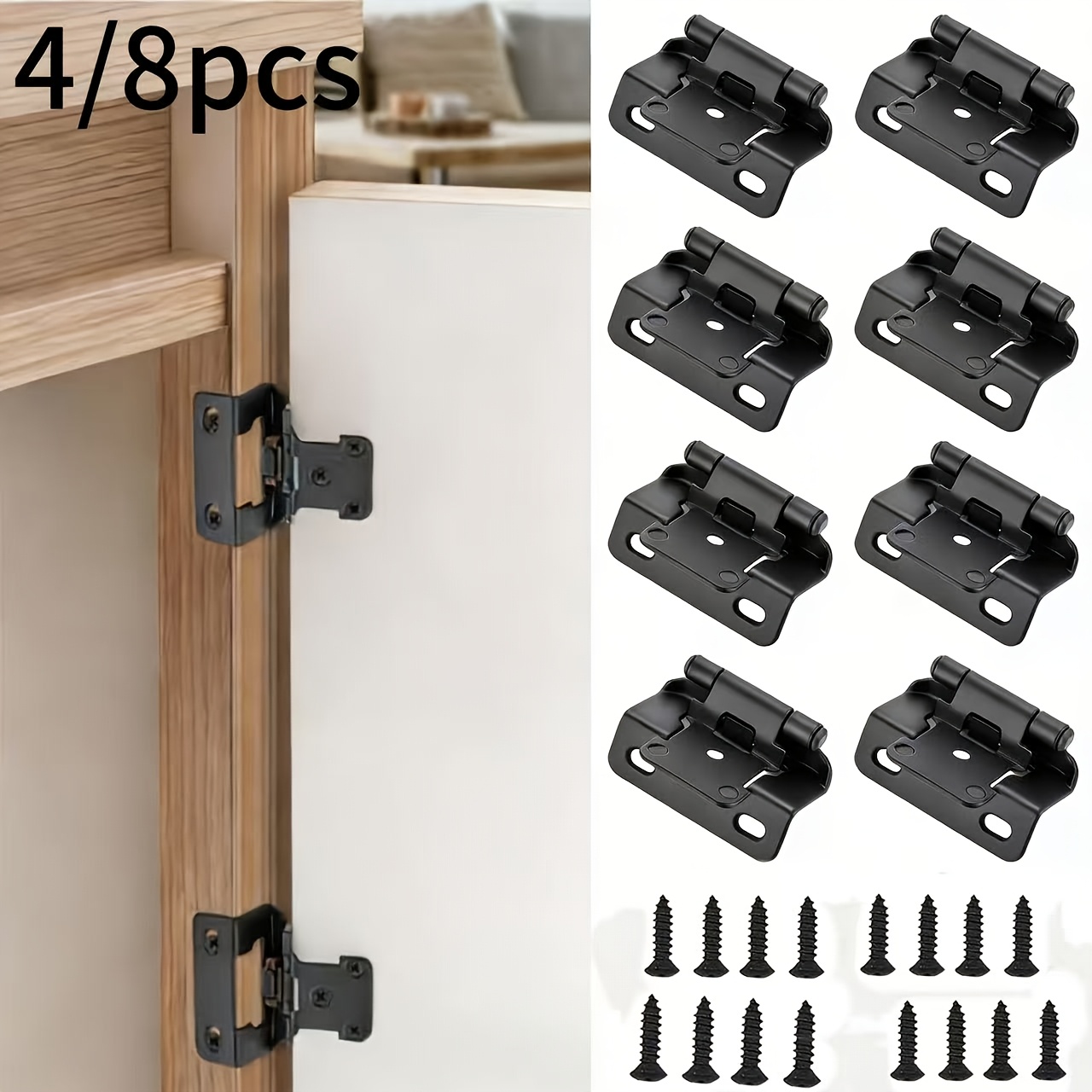 TEMU Cerniere per mobili nere opache da 4/8 pezzi, cerniere autochiudenti per mobili da bagno , installazione a scomparsa , con paraurti per porta e