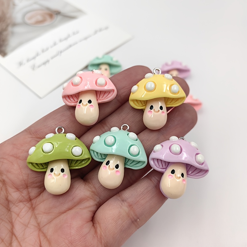 

10pcs Cute Cartoon Mushroom Resin Charms, & , With Pearl Accents - Ideal For Diy Earrings, Pendants & Jewelry Crafting, Mushroom Earrings