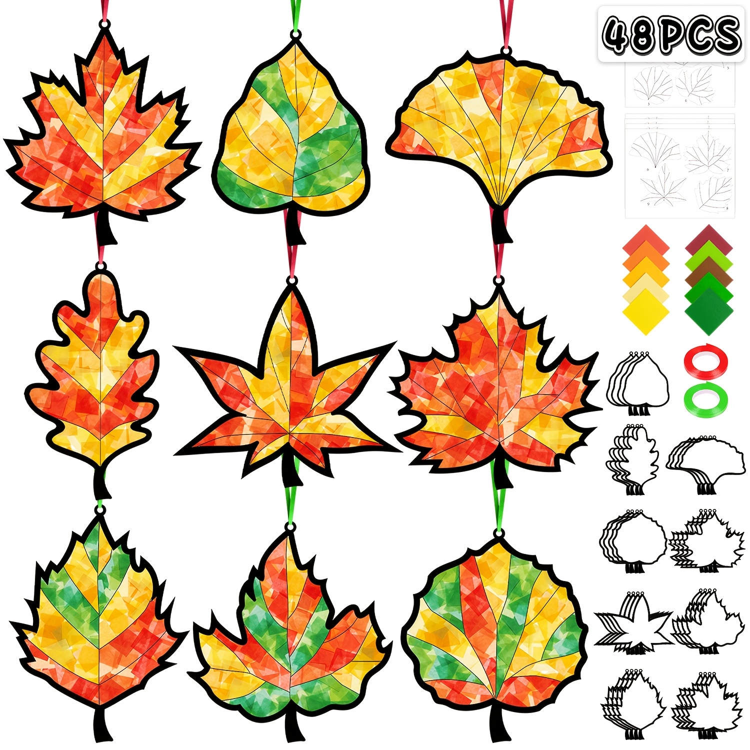 TEMU Cadeau pour elle/lui 48pcs Artisanat d'automne - Kit de papillons de soleil en papier feuilles - Décorations et fournitures d'art de fenêtre